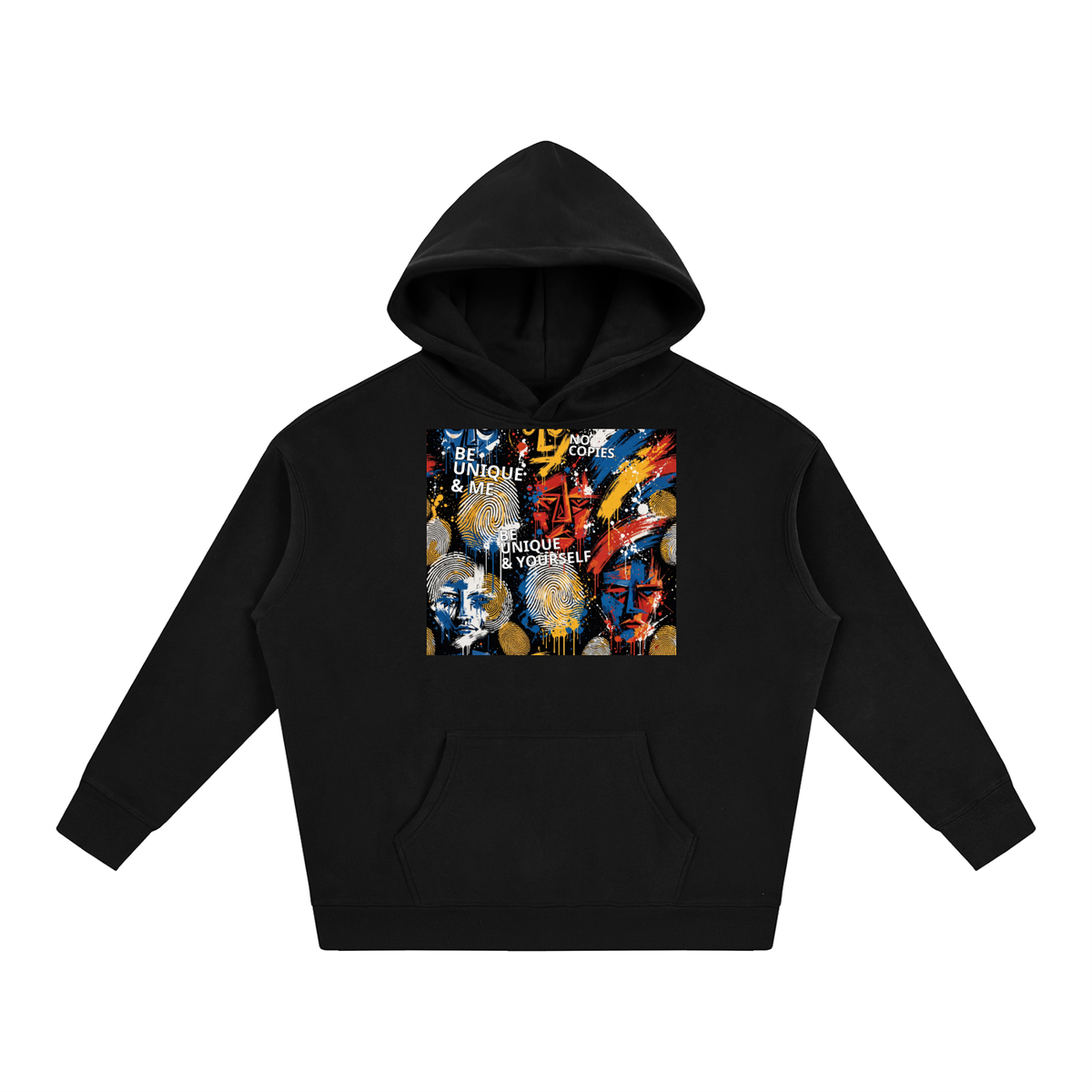 BE UNIQUE & ME Graffiti Faces Oversize Fleeced Hoodie