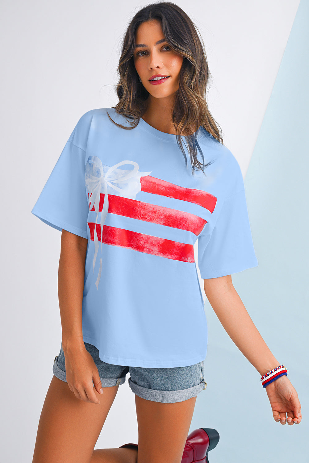 Myosotis Flag Bow Grafik Rundhals-T-Shirt