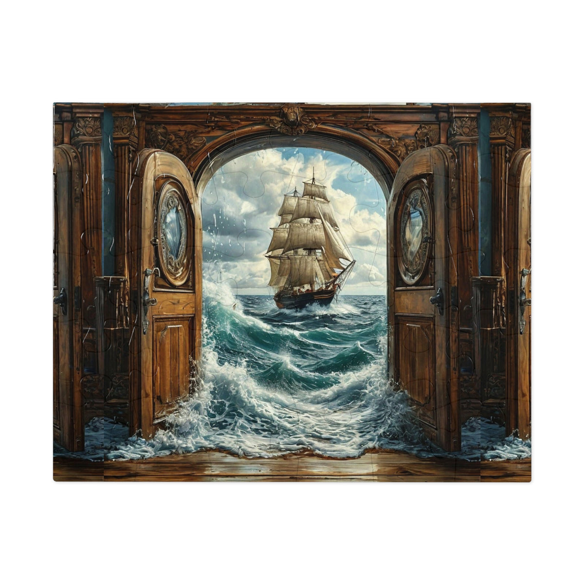 Tall Ship Through the Portal Puzzle — 30 or 252 Pieces with Tin