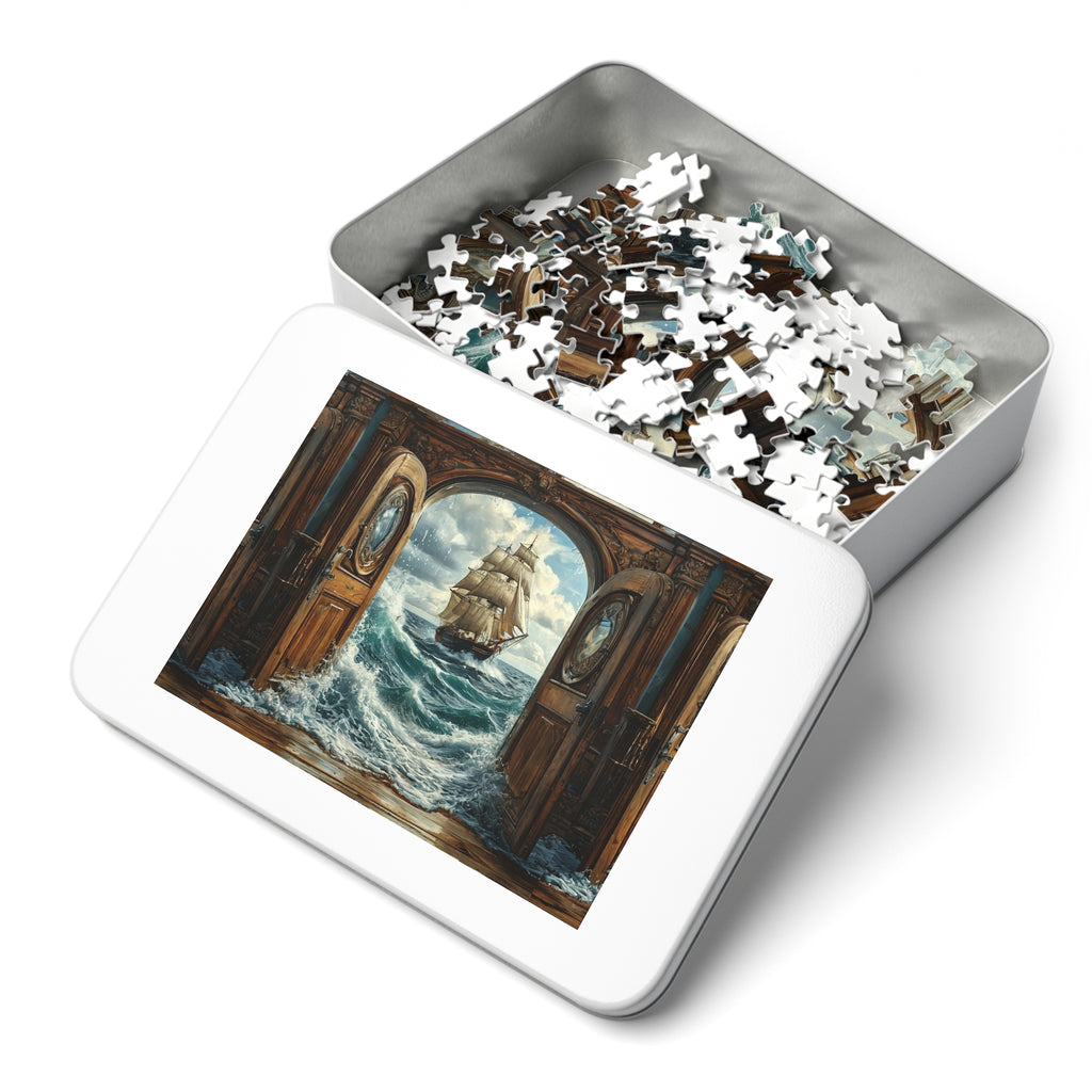 Tall Ship Through the Portal Puzzle — 30 or 252 Pieces with Tin