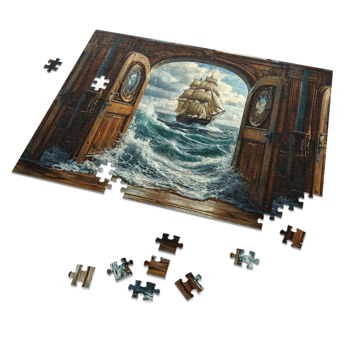 Tall Ship Through the Portal Puzzle — 30 or 252 Pieces with Tin