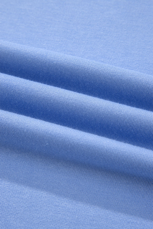 Beau Blue Große Größen Einfarbig Gerüschter Saum Knopfleiste Rundhals Pullover Minikleid