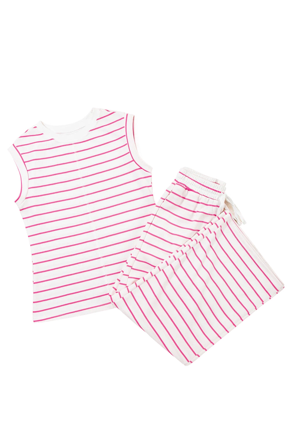 Sail Blue Casual Striped Tee and Wide Leg Pants Set