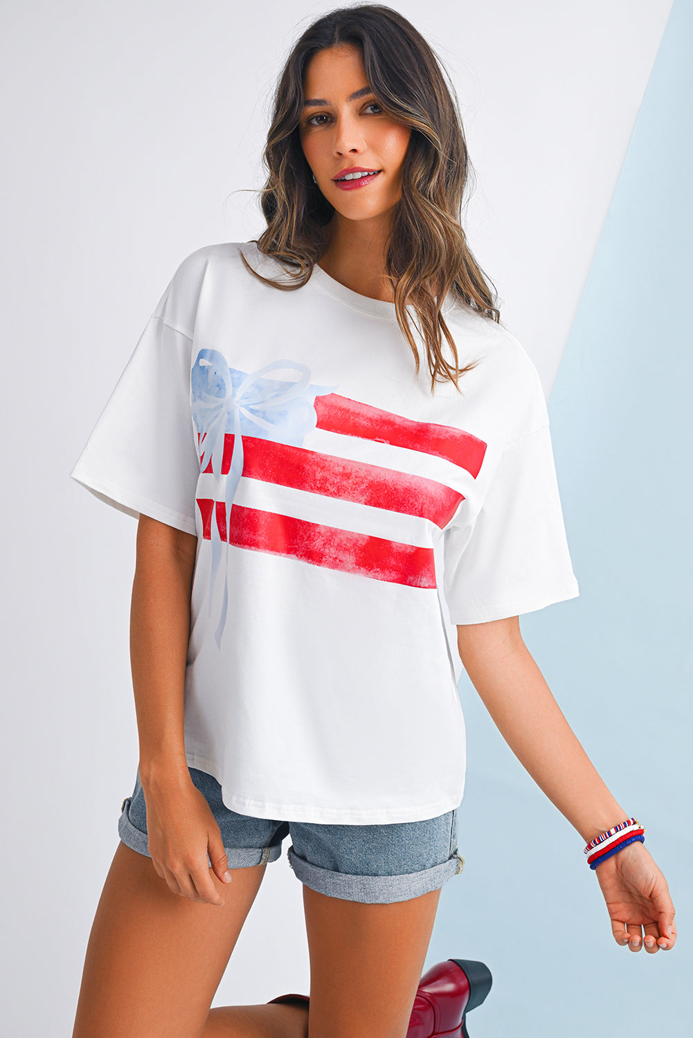 Myosotis Flag Bow Grafik Rundhals-T-Shirt