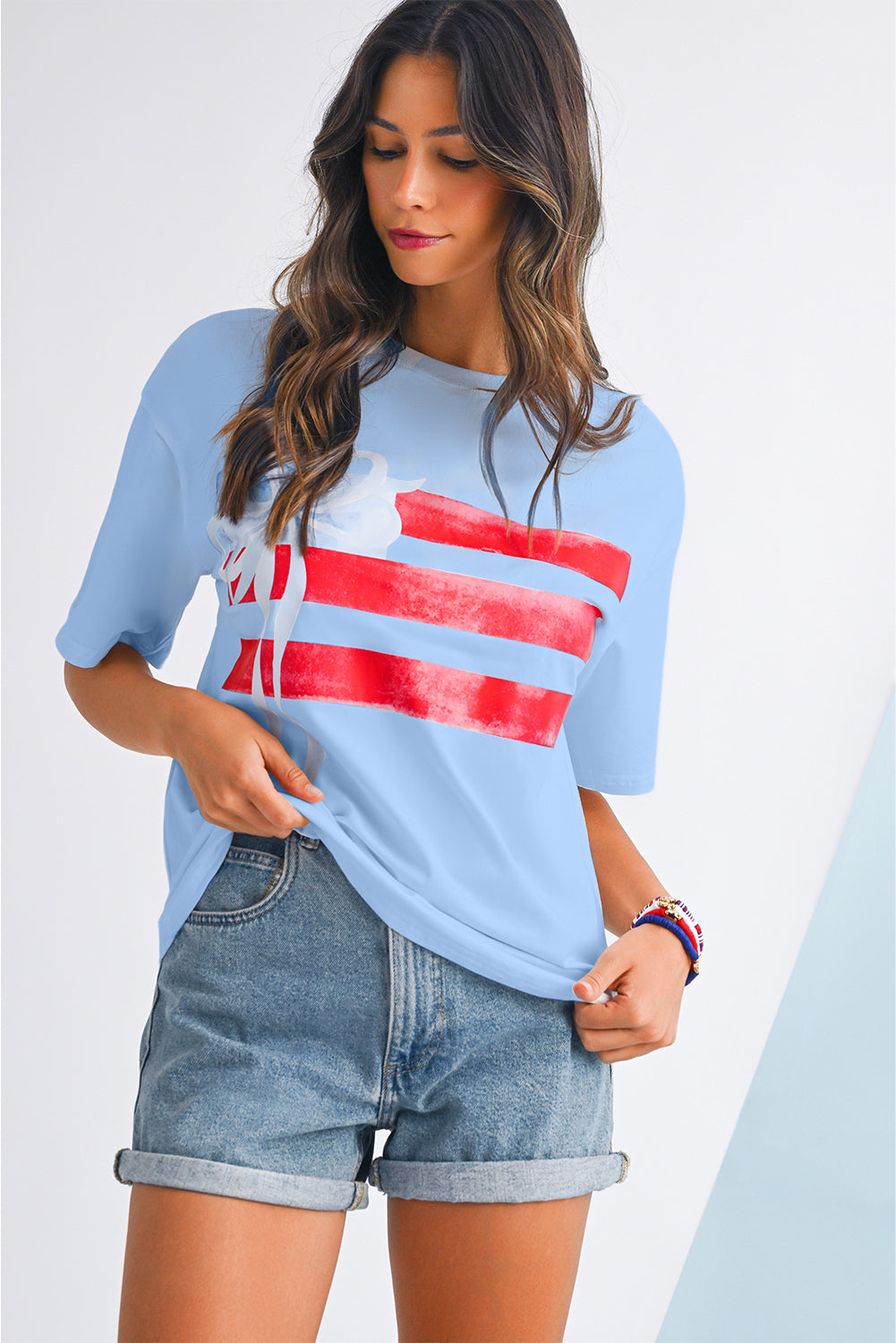 Myosotis Flag Bow Grafik Rundhals-T-Shirt