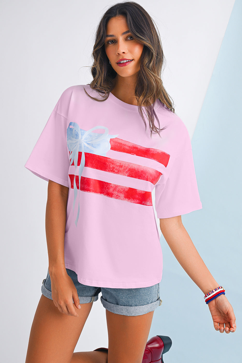 Myosotis Flag Bow Graphic Crewneck Tee