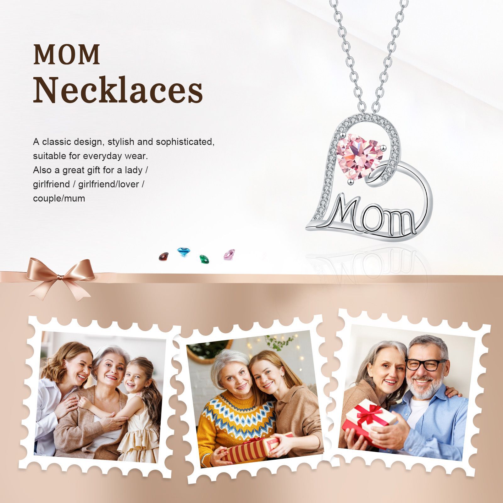 Mothers Day Gift Necklace Heart Pendant Copper Cross Chain Elegant Jewelry