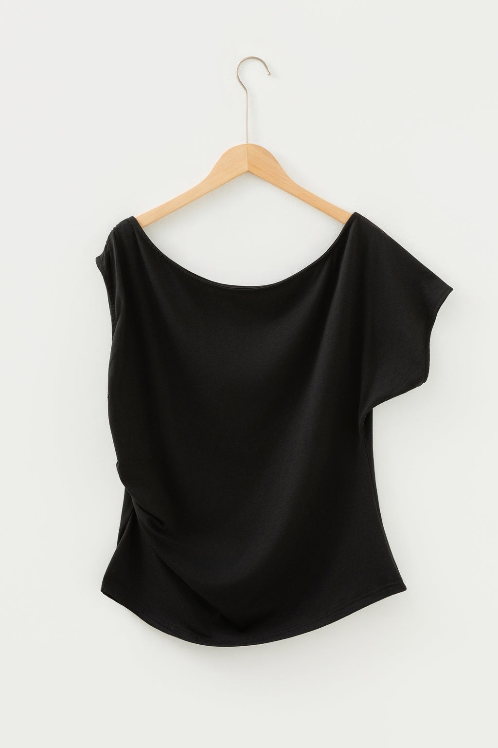 Burgundy Plus Size Solid Color Asymmetric Neck Short Sleeve Blouse