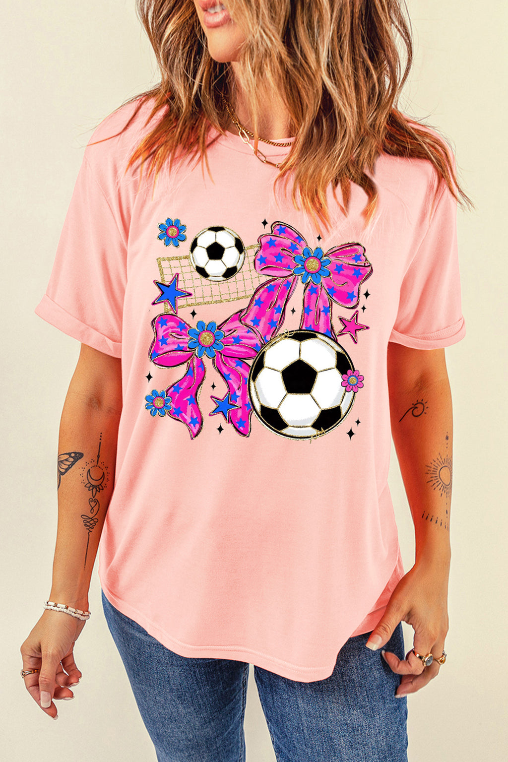 Pink Coquette Bow Soccer Game Day Graphic Tee