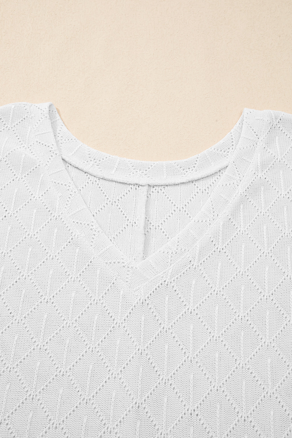 Light Pink Pointelle Rhombus Knit Plus Size V Neck Loose Top