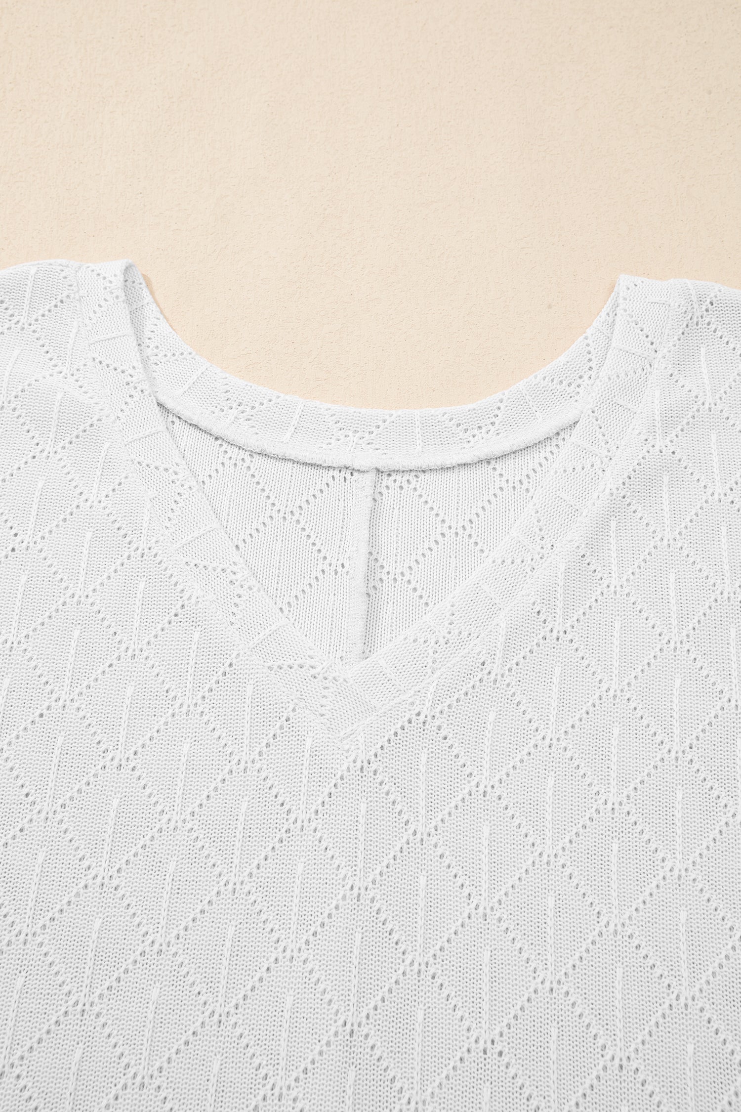 Light Pink Pointelle Rhombus Knit Plus Size V Neck Loose Top