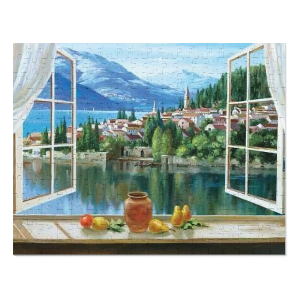 Lakeside Village Window View Puzzle — 252 Pieces with Tin