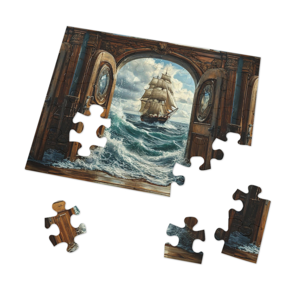 Tall Ship Through the Portal Puzzle — 30 or 252 Pieces with Tin