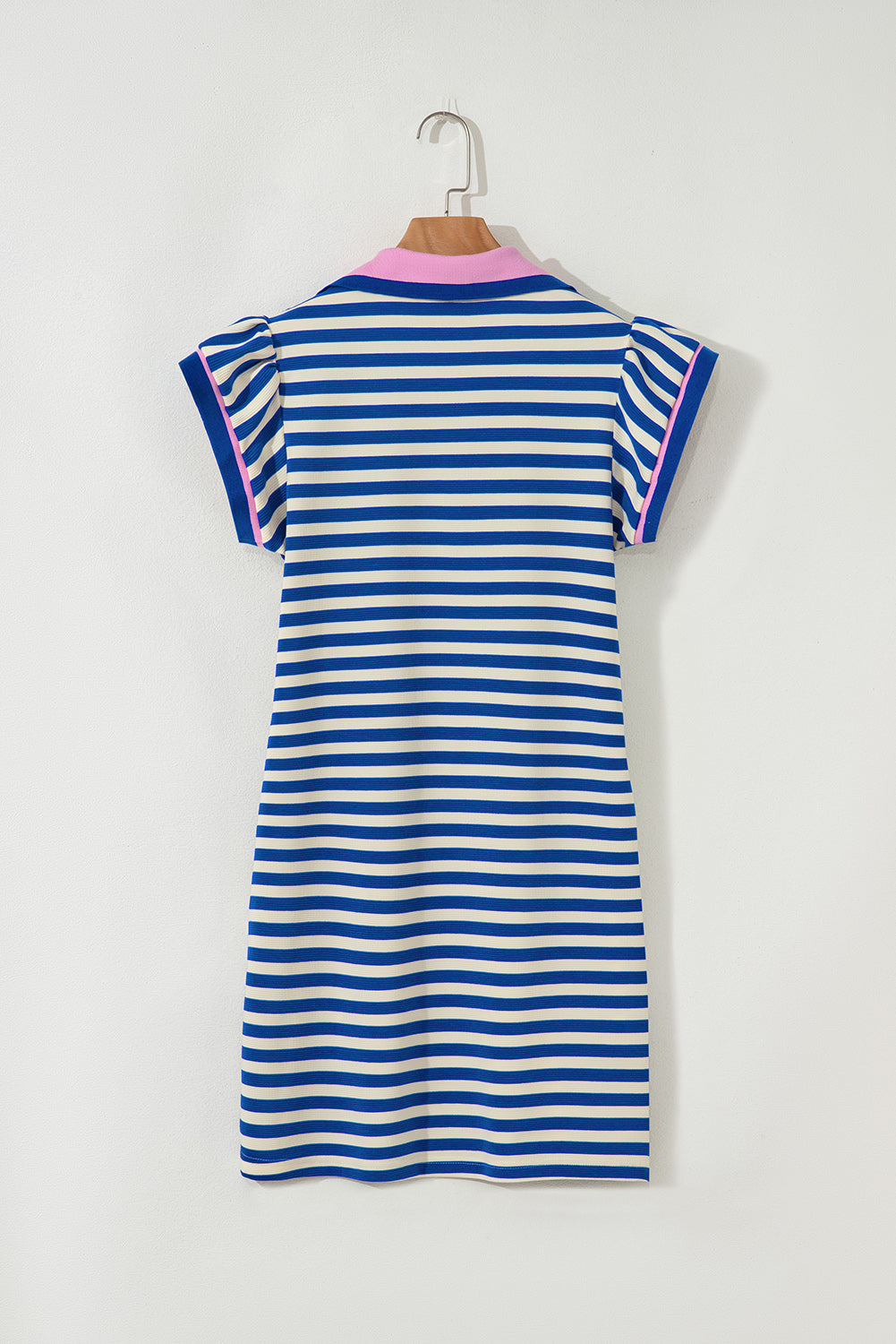 Dark Blue Striped Shift Dress Colorblock V Neck Short Sleeve Casual Summer