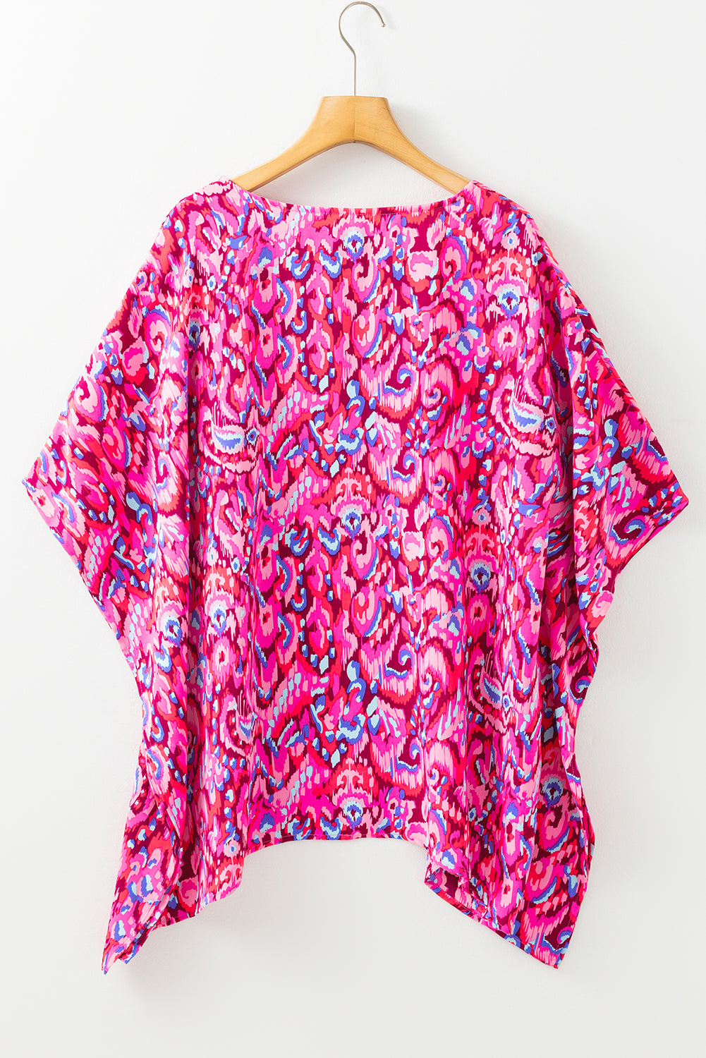 Green Abstract Print V Neck Half Sleeve Loose Fit Tunic Blouse