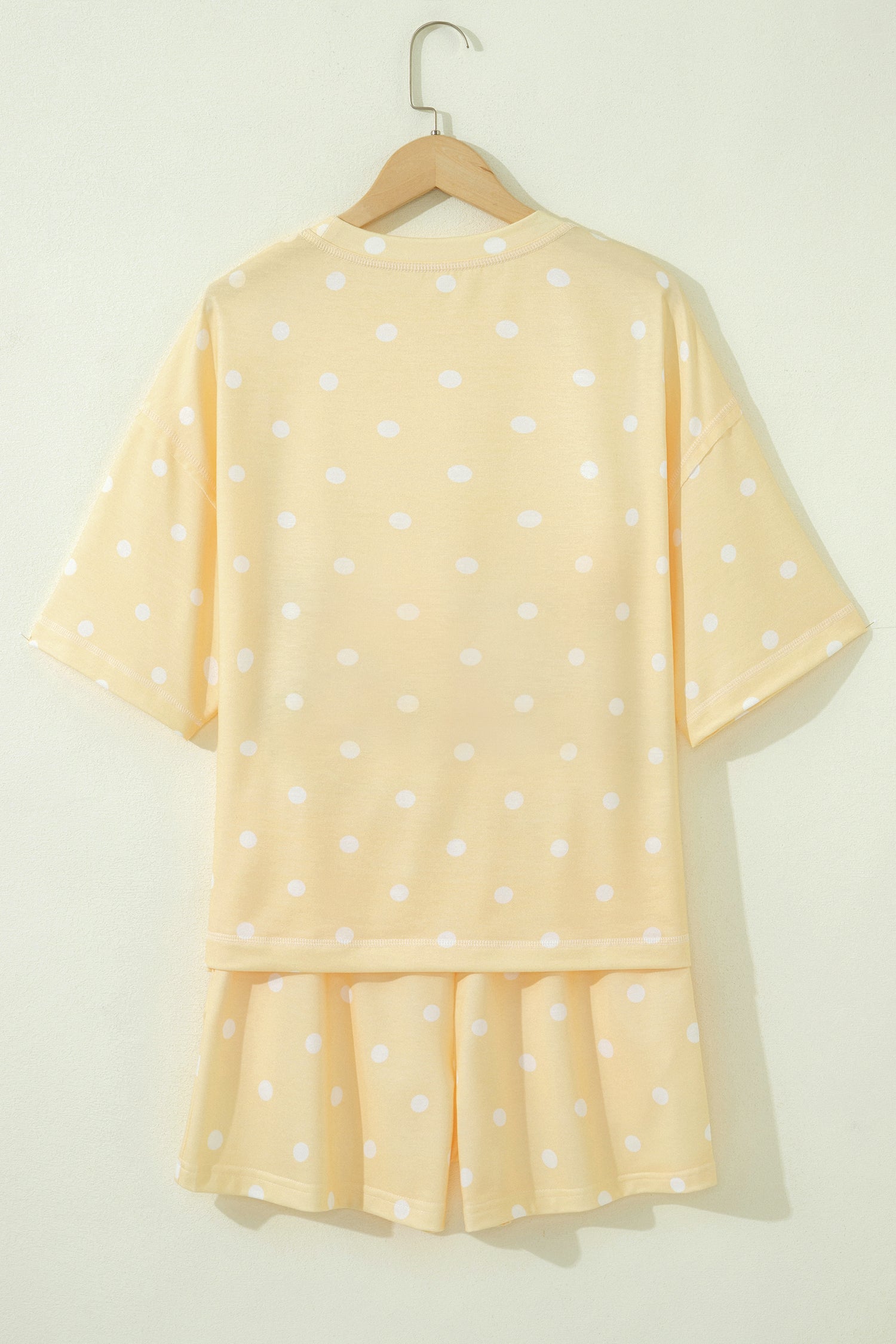 White Exposed Seam Detail Polka Dot Loose Tee Drawstring Shorts Set
