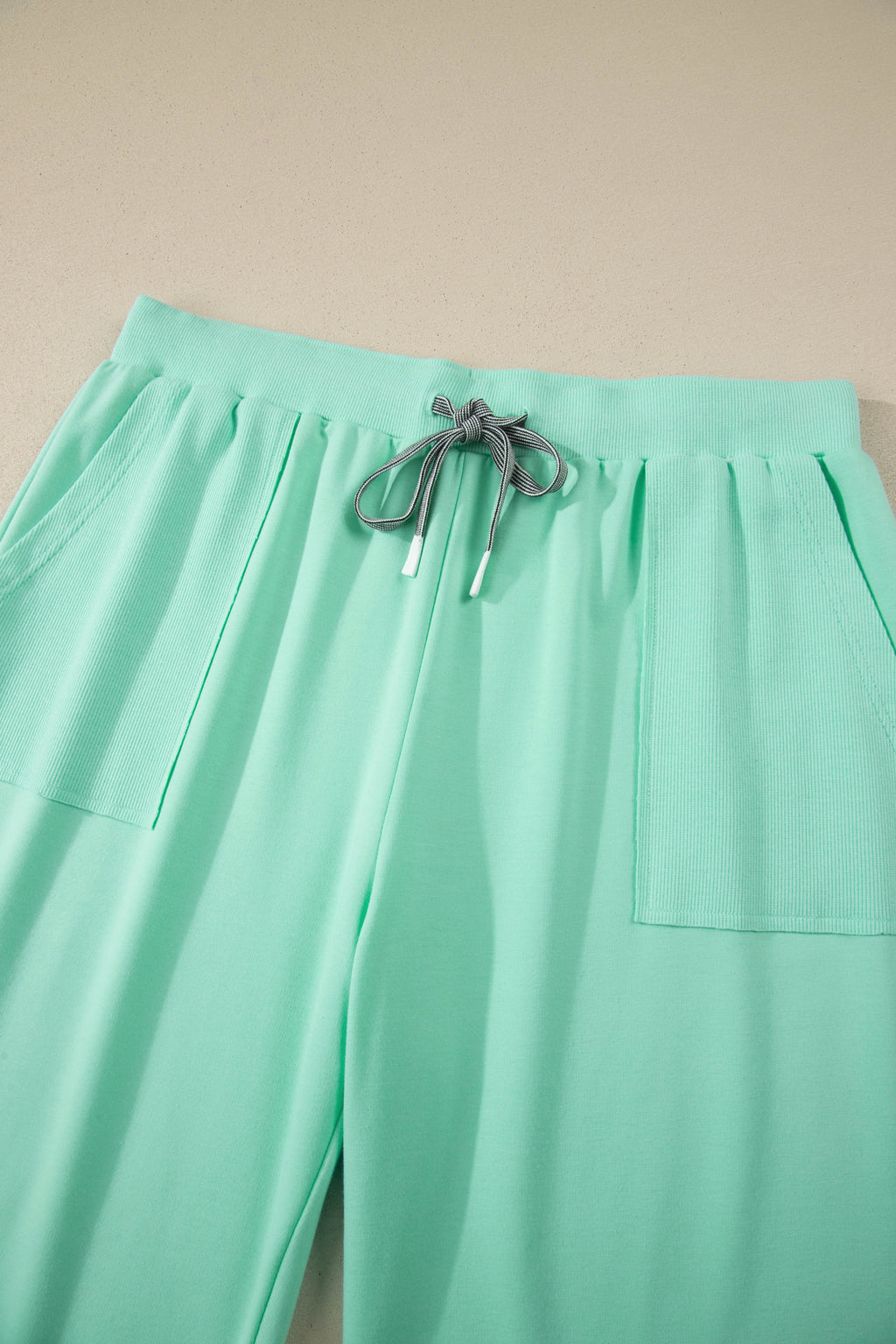 Bonbon Solid V-Neck Tee and Drawstring Plus Size Pants Set