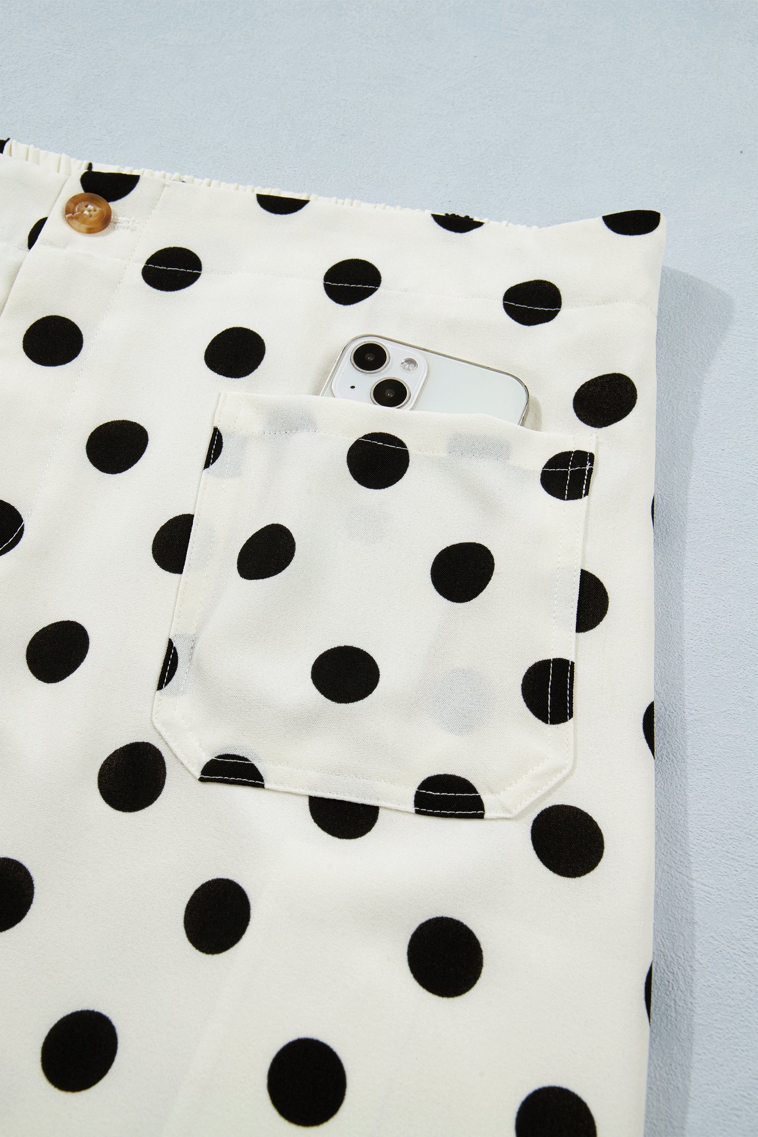 White Plus Size Polka Dot Print Patch Pocket Womens Shift Pants