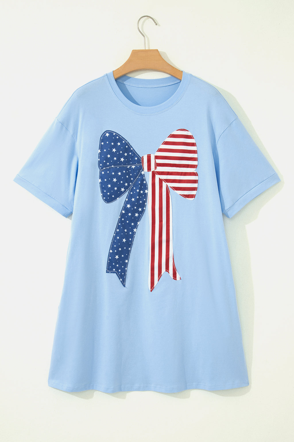 Beau Blue Patriotisches Große Schleife Genähtes T-Shift Minikleid