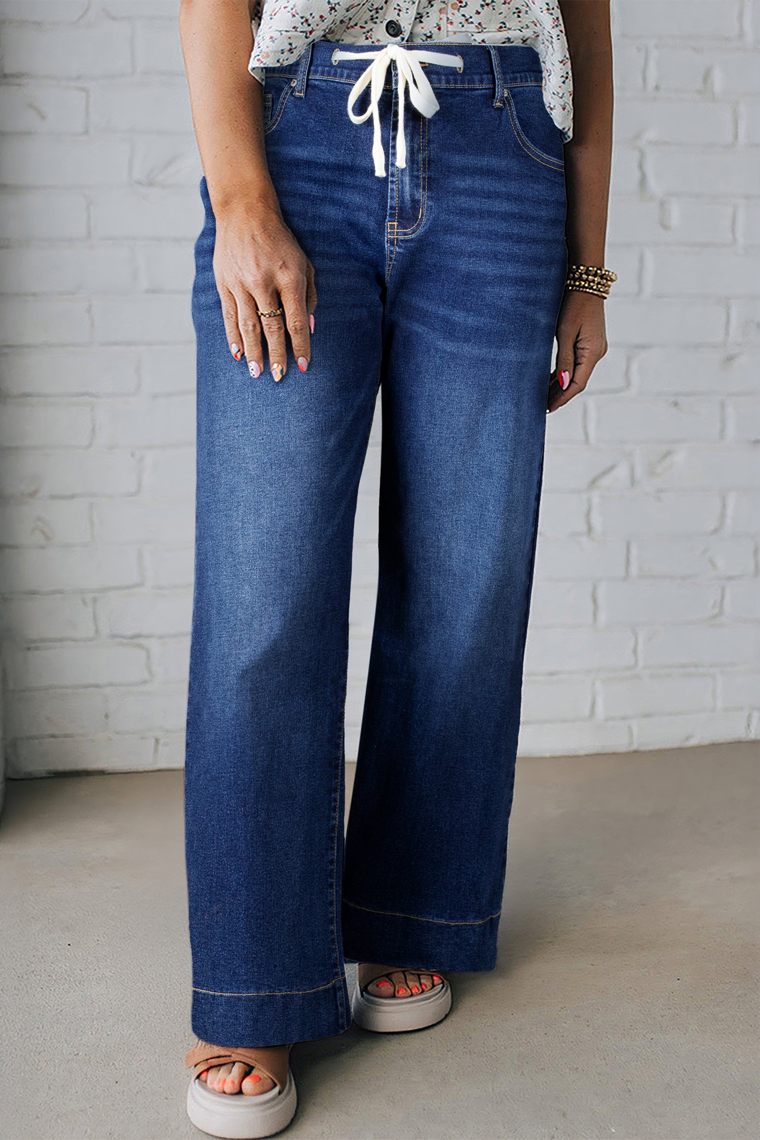 Iceland Blue Acid Wash Contrast Lace-up Plus Size Jeans