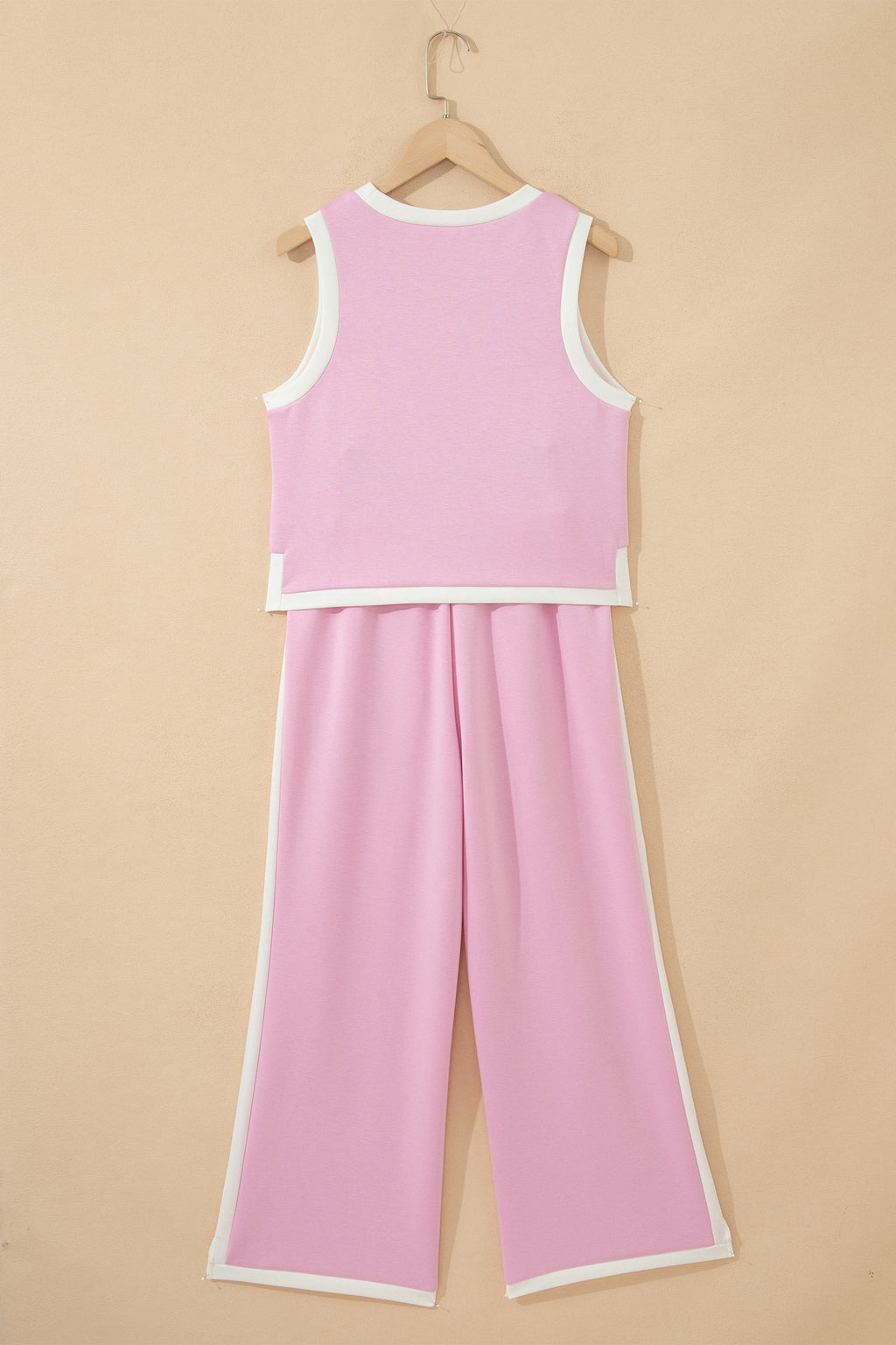Pink Colorblock Trim Cropped Tank Elastic Waist Shift Pants 2pcs Set