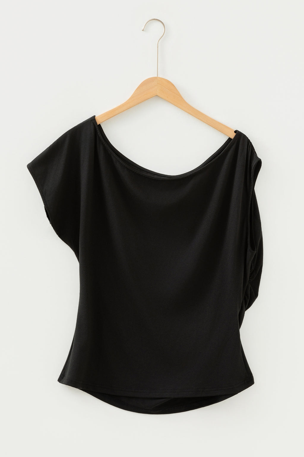 Burgundy Plus Size Solid Color Asymmetric Neck Short Sleeve Blouse