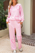 Chenille Heart Casual Pants Set – Cozy 2-Piece Loungewear