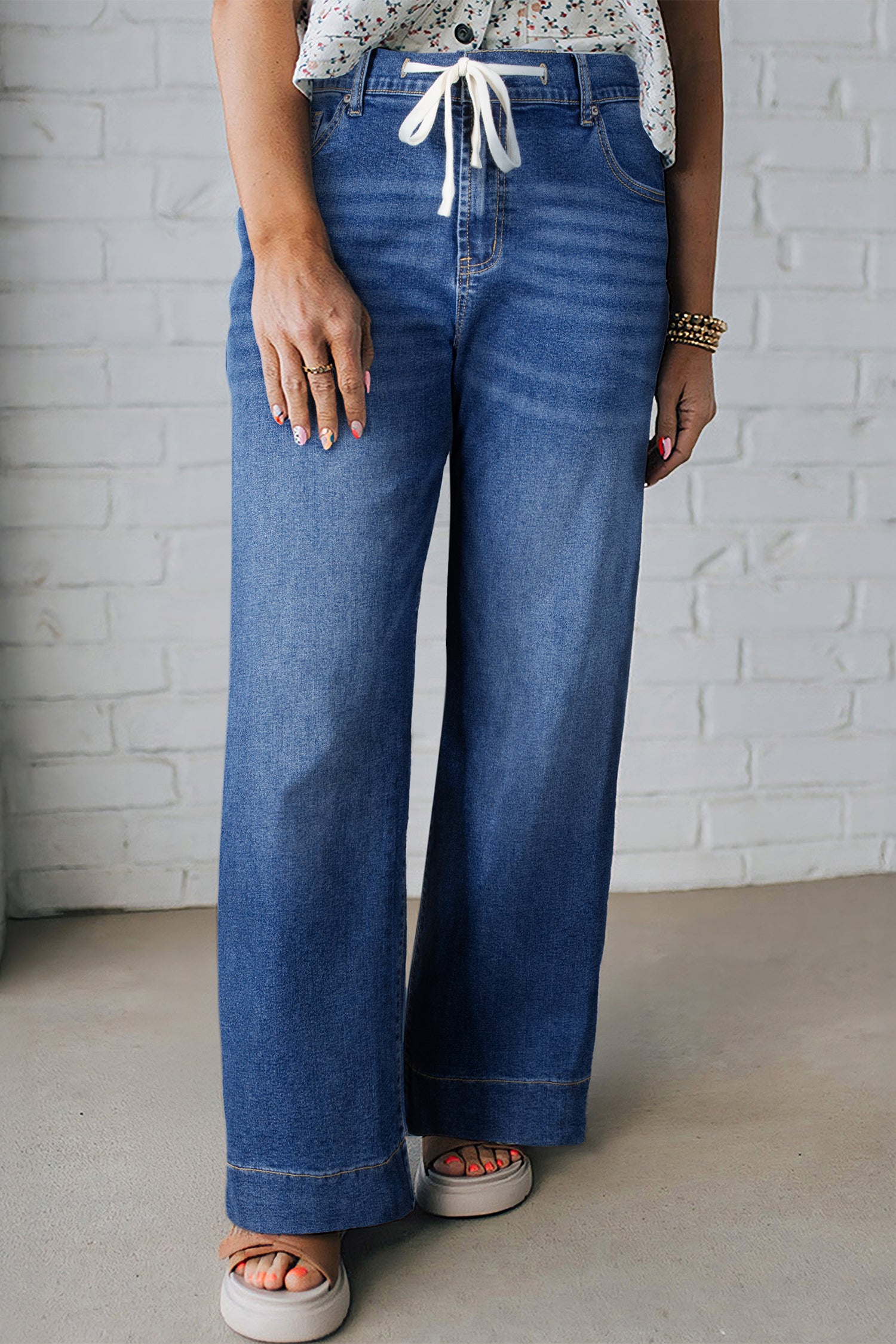 Iceland Blue Acid Wash Contrast Lace-up Plus Size Jeans