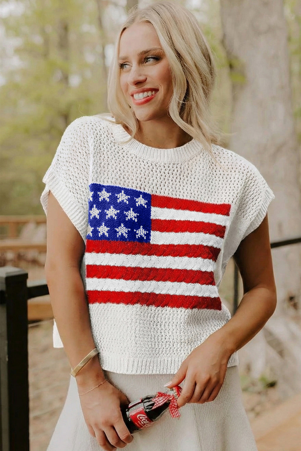 Sky Blue Flag Graphic Short Sleeve Sweater Top