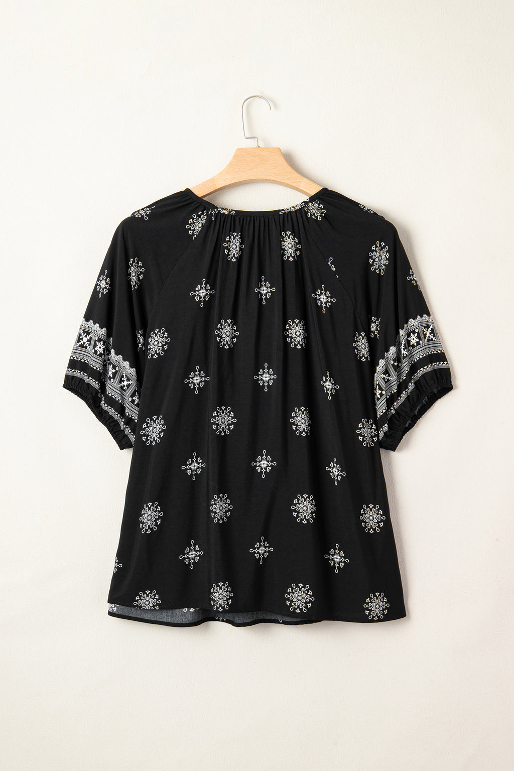 Yellow Boho Chic Notched V Neck Plus Floral Short Sleeve Top