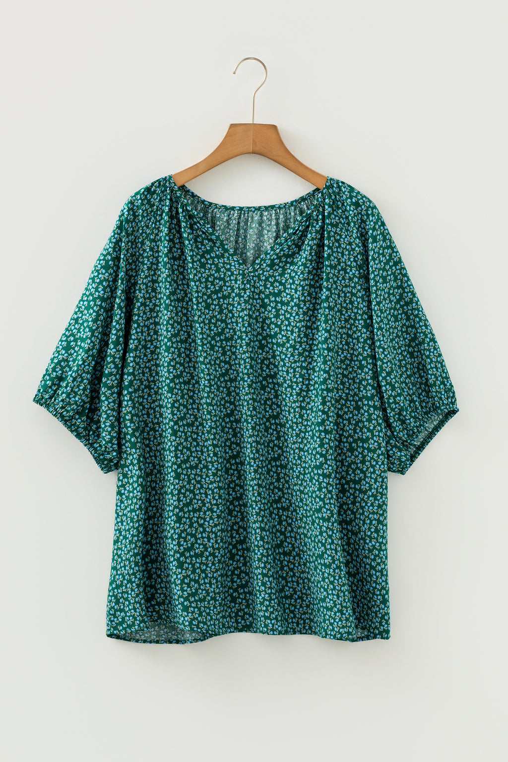 Yellow Boho Chic Notched V Neck Plus Floral Short Sleeve Top