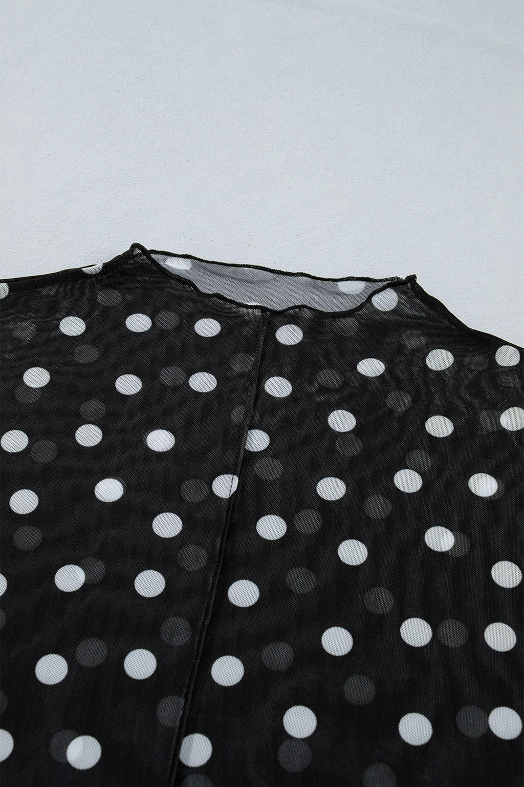 Plus Size Mock Neck Mesh Top – Polka Dot Long Sleeve