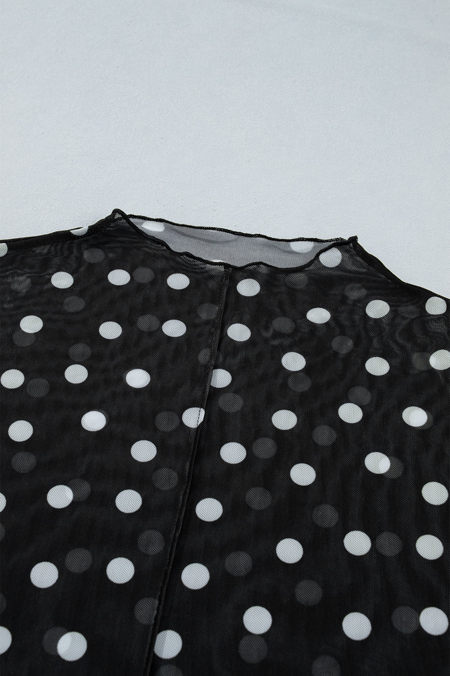 Plus Size Mock Neck Mesh Top – Polka Dot Long Sleeve