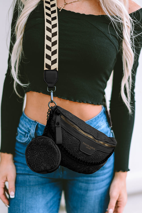Schwarze Colorblock-Umhängetasche aus PU mit Geldbörse