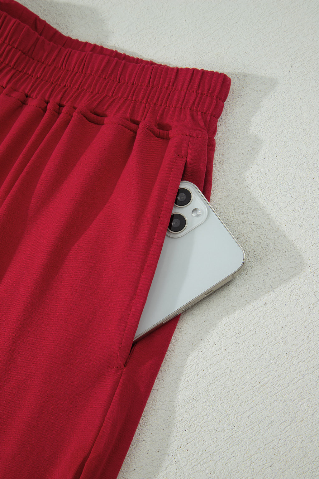 Racing Red Solid Color Cropped Tank Top and Jogger Pants Set