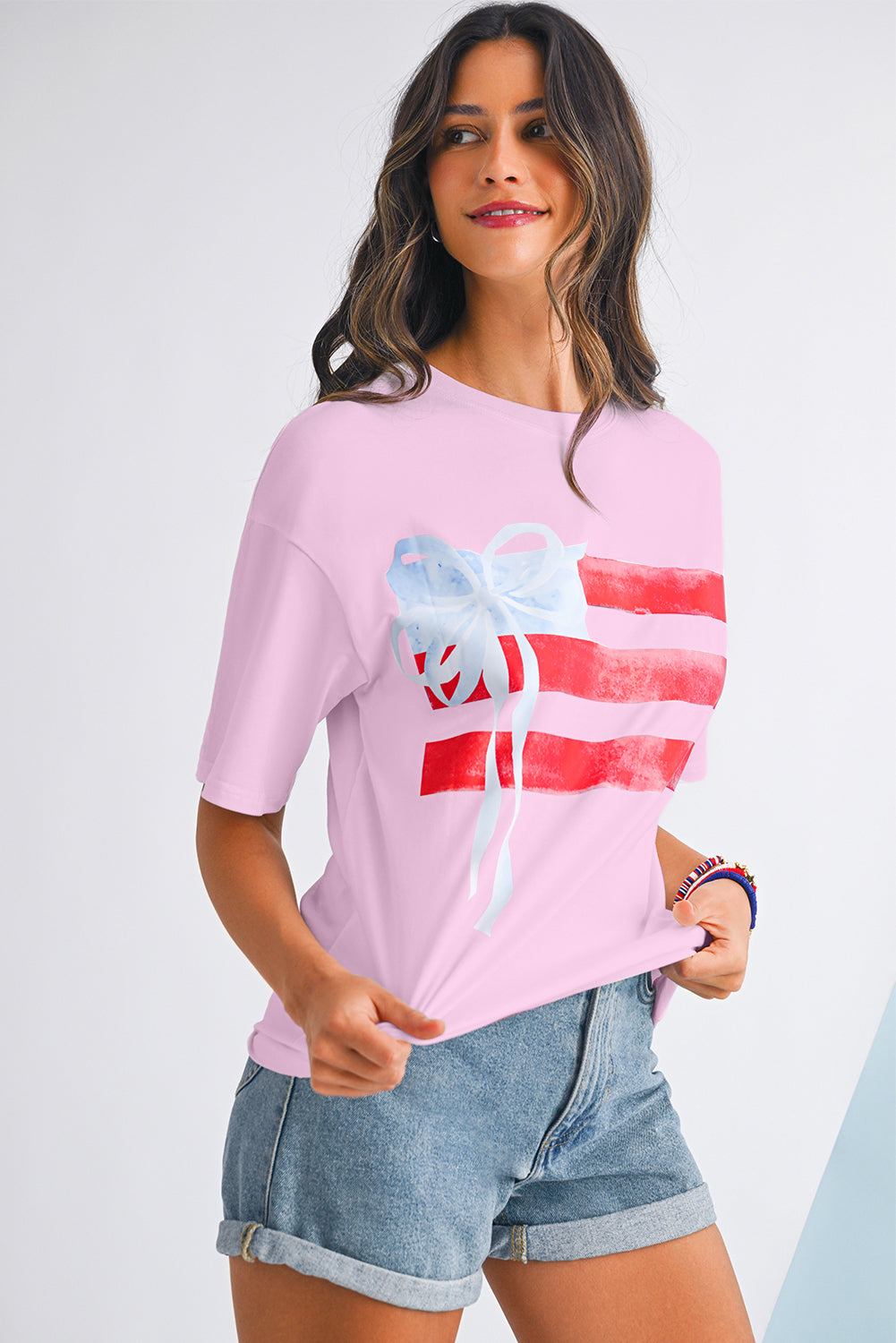Myosotis Flag Bow Grafik Rundhals-T-Shirt