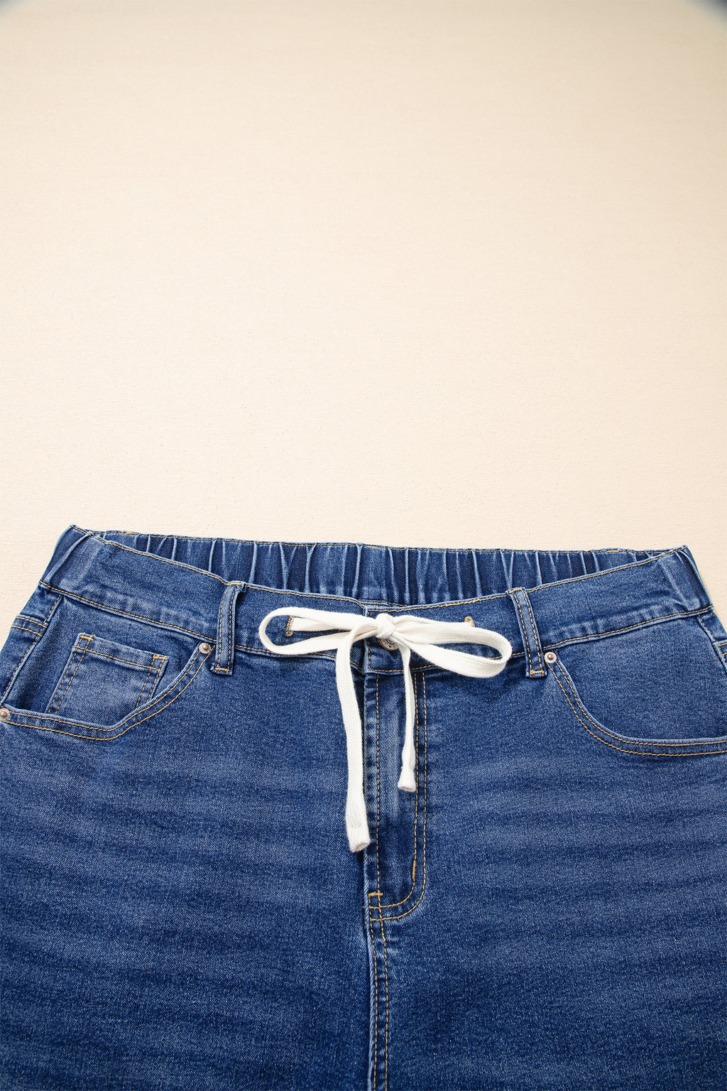 Iceland Blue Acid Wash Contrast Lace-up Plus Size Jeans