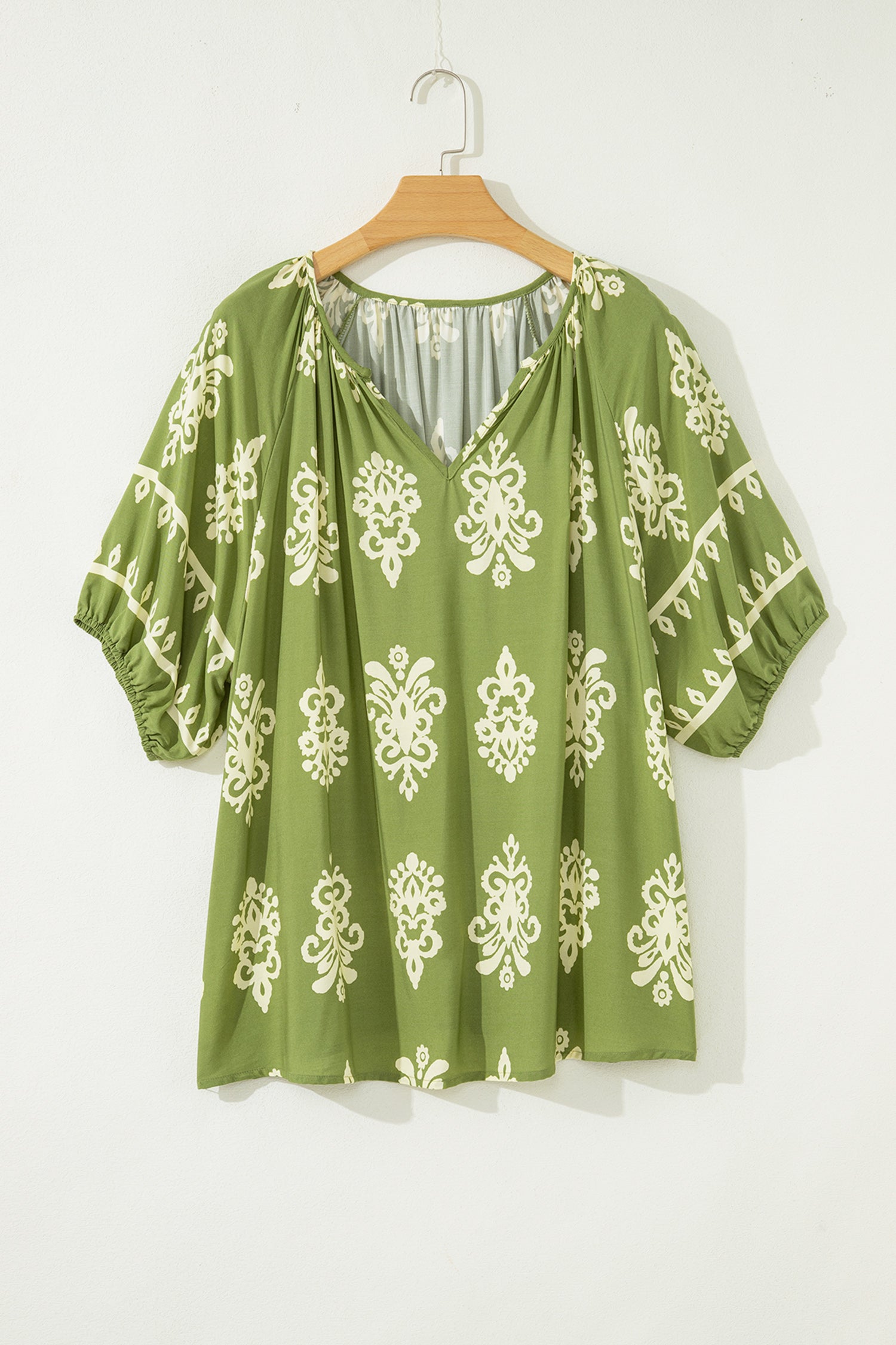 Yellow Boho Chic Notched V Neck Plus Floral Short Sleeve Top
