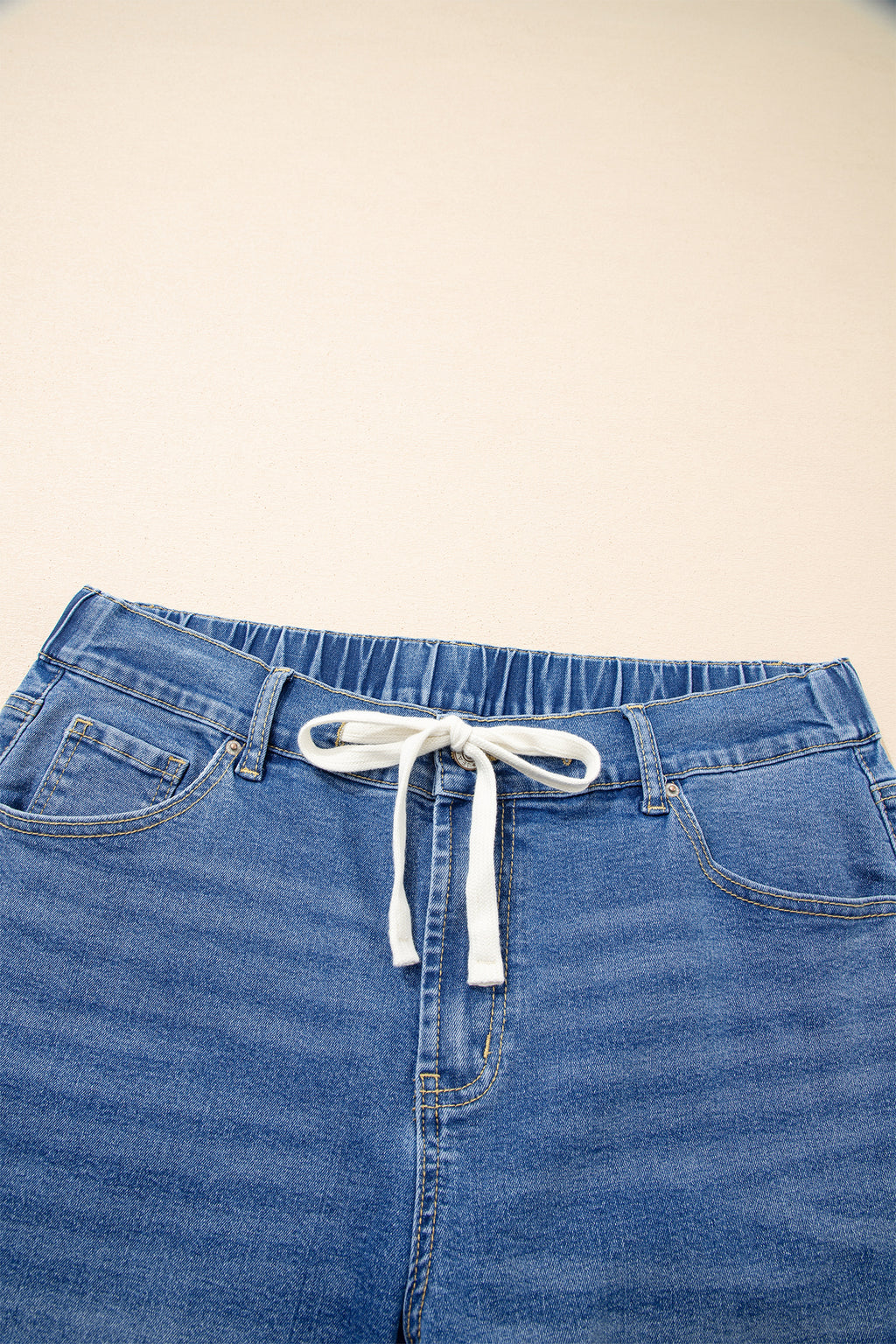 Iceland Blue Acid Wash Contrast Lace-up Plus Size Jeans