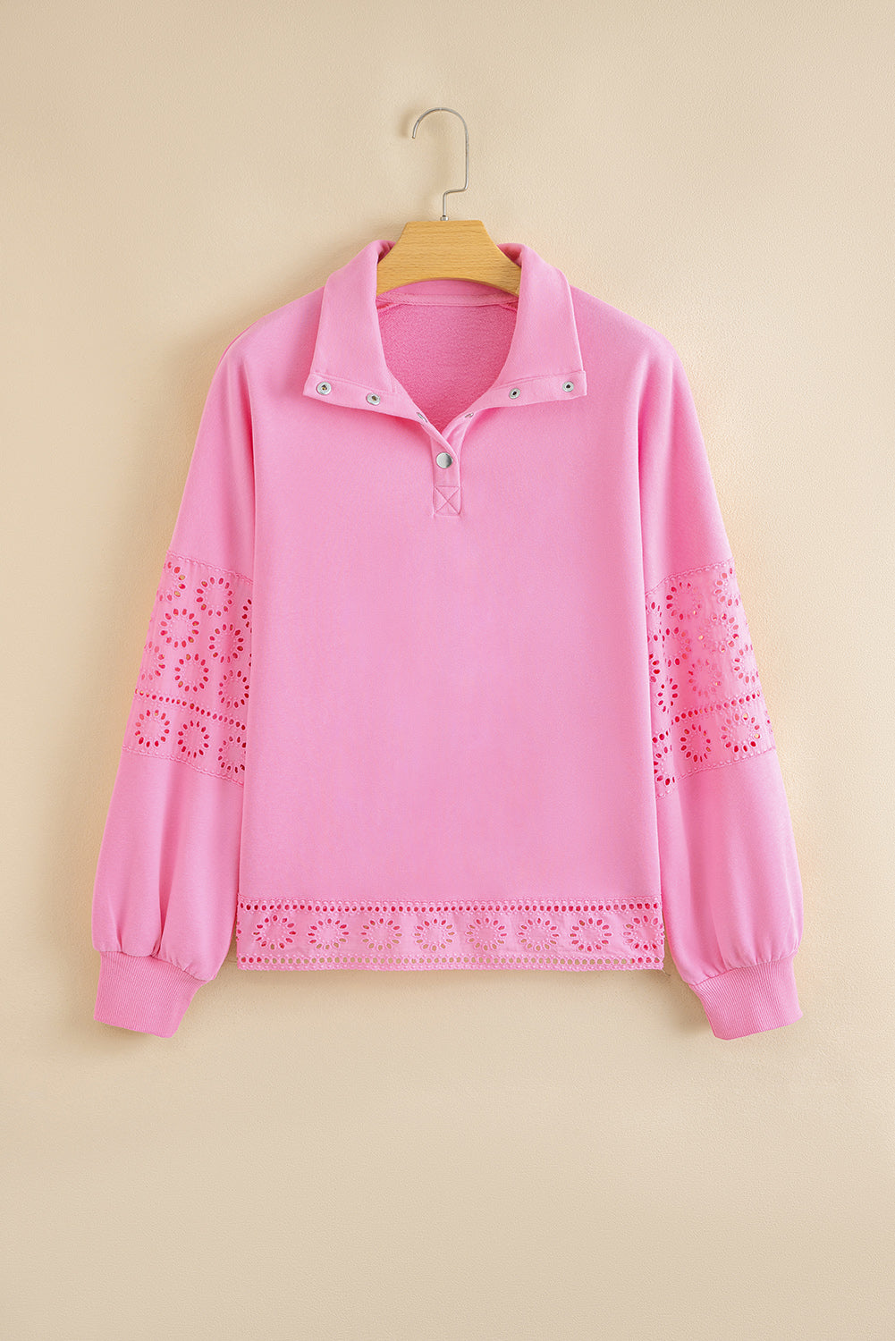 Bonbon besticktes Blumen-Patchwork Pullover-Sweatshirt mit Druckknöpfen