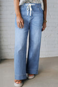 Iceland Blue Acid Wash Contrast Lace-up Plus Size Jeans