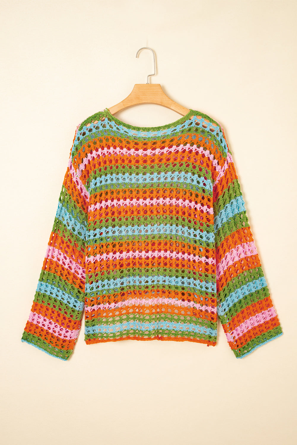 Purple Striped Hollow Knit Summer Beach Cover Up