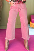 Pfirsichfarbene Acid-Washed High-Rise Cropped Jeans