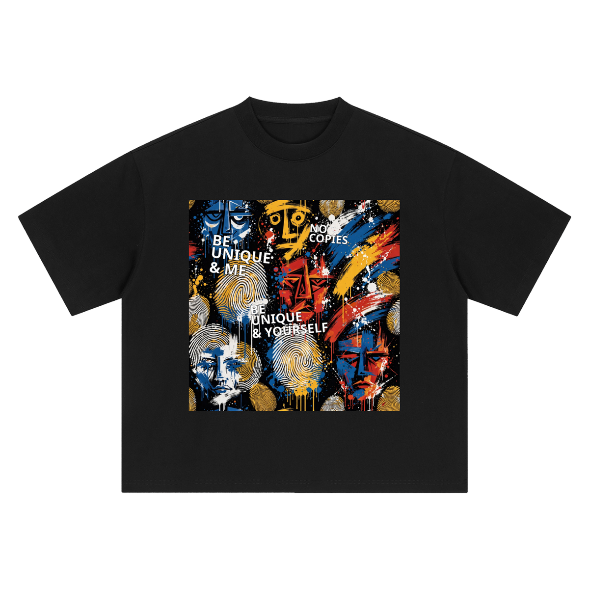 BE UNIQUE & ME Graffiti Faces Boxy Oversized Tee