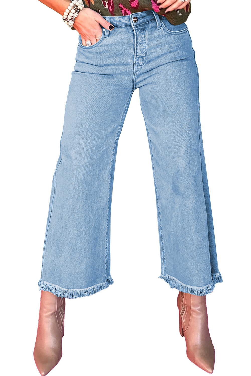 Pfirsichfarbene Acid-Washed High-Rise Cropped Jeans