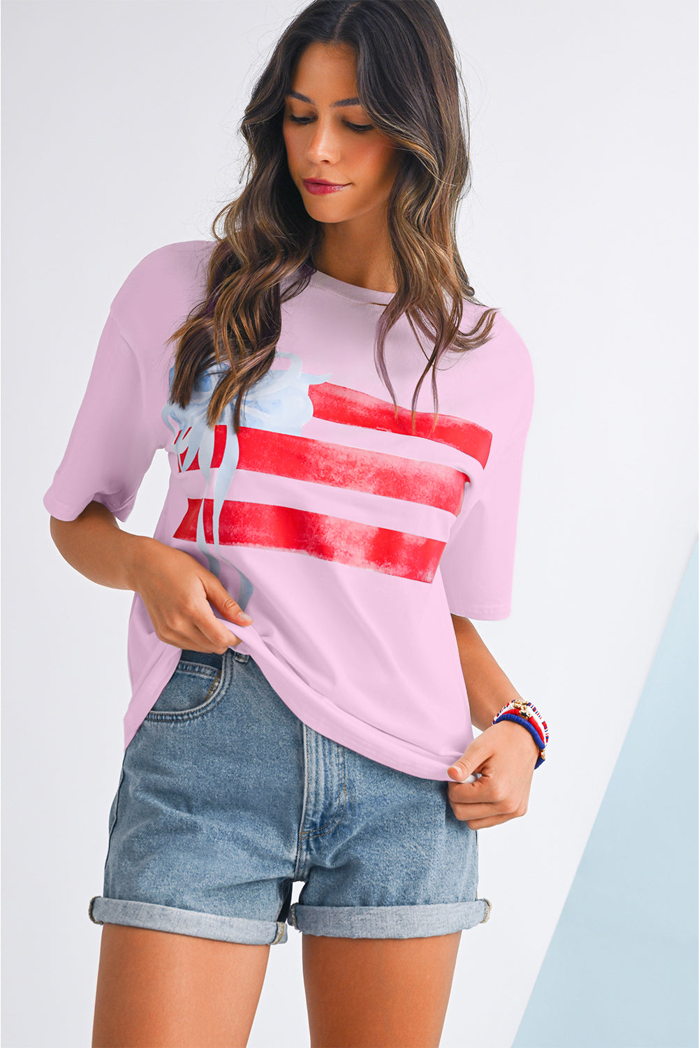 Myosotis Flag Bow Grafik Rundhals-T-Shirt