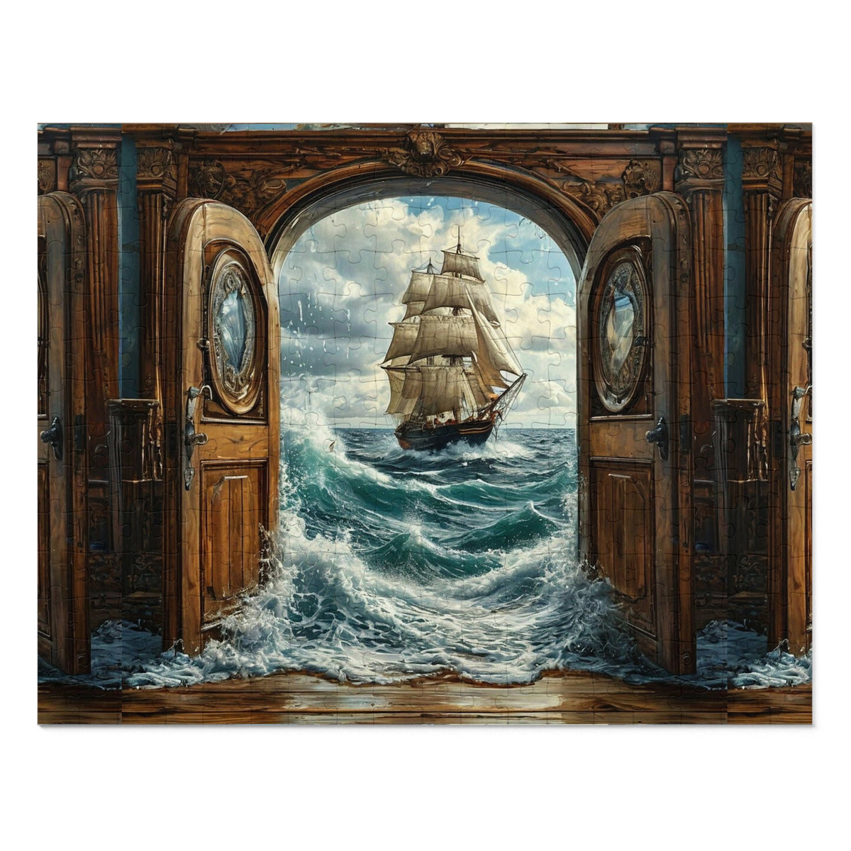 Tall Ship Through the Portal Puzzle — 30 or 252 Pieces with Tin