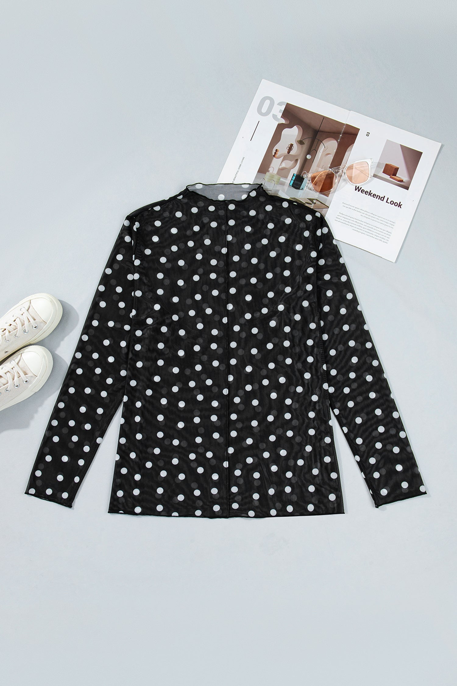 Plus Size Mock Neck Mesh Top – Polka Dot Long Sleeve