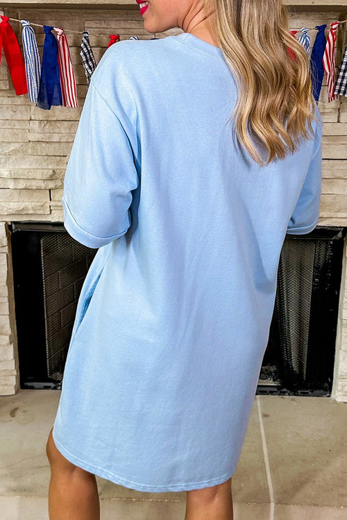 Beau Blue Patriotisches Große Schleife Genähtes T-Shift Minikleid