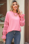 Rosa Spitzen-Patchwork-Ärmel lockeres Sweatshirt
